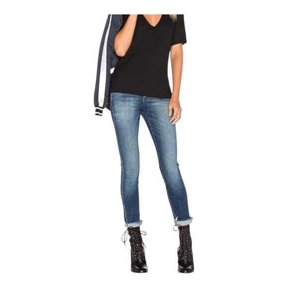 AMO Stix Crop Frayed Hem Mid-rise Skinny Jeans in Sweetheart Wash Women's 27 - Picture 2 of 10